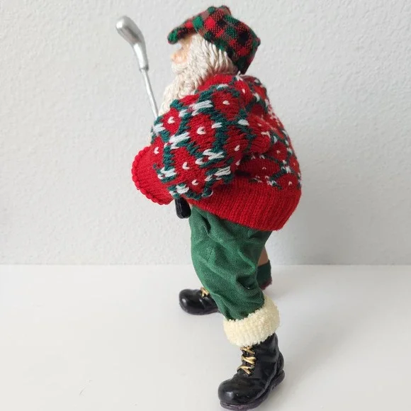 Vintage Terrys Village Christmas Golfing Santa With Golf Bag And Clubs 9in Tall - Picture 8 of 11